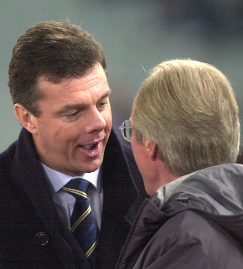 Eriksson (right), pictured with Leeds manager David O’Leary, impressed in Italian football with Lazio