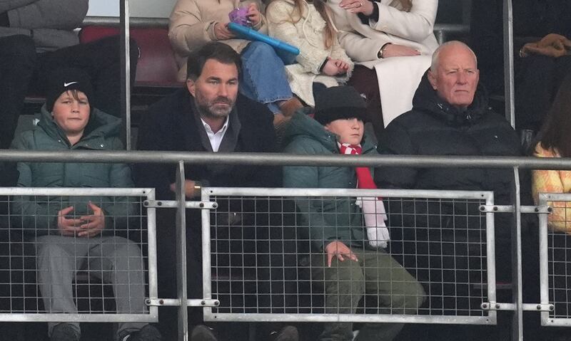 Eddie Hearn and father Barry Hearn watched on