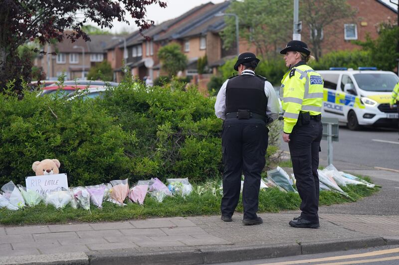 Floral tributes laid in Laing Close, Hainault