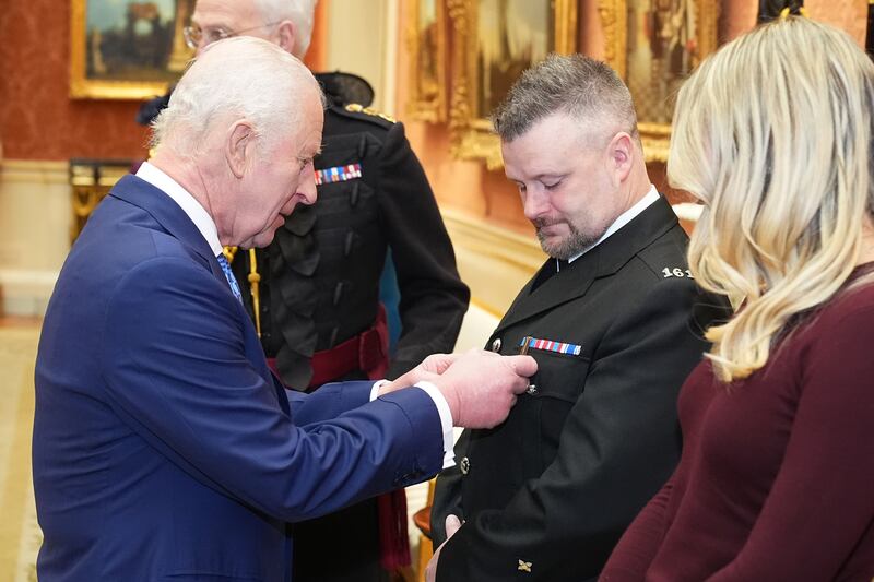 Constable Steven Denniss, of Lincolnshire Police, is decorated with The King’s Gallantry Medal