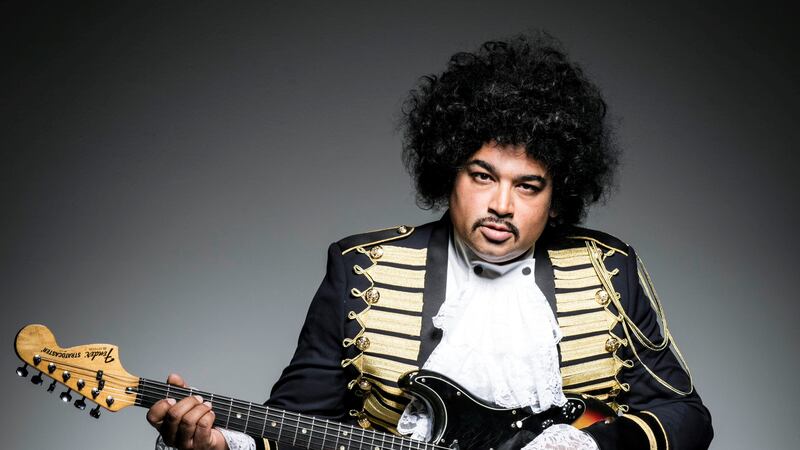 Krishnan Guru-Murphy as Jimi Hendrix (Jon Enoch/Cancer Research UK/PA)