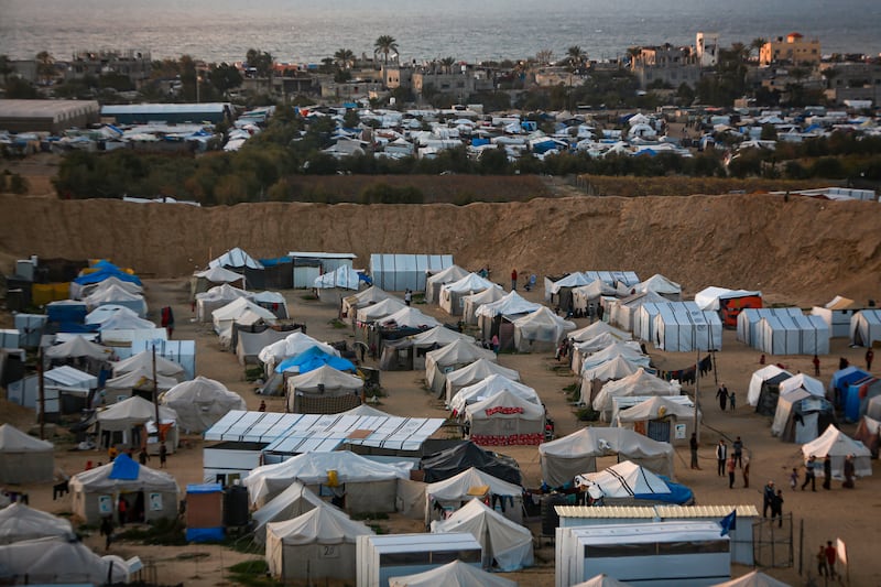 A view of a tent camp for displaced Palestinians in Khan Younis, Gaza Strip, on Saturday (Jehad Alshrafi/AP)