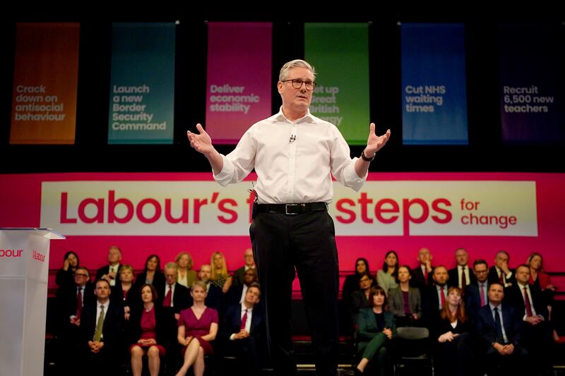 Sir Keir Starmer during his visit to the Backstage Centre, Purfleet, for the launch of Labour’s doorstep offer to voters ahead of the general election