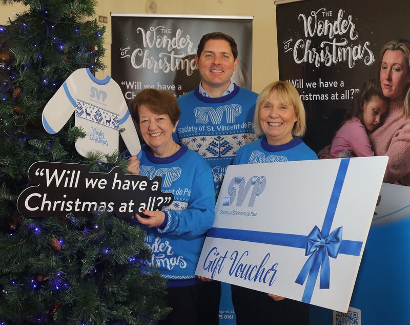 Mary Waide, St Vincent de Paul Regional President for the Northern Region, launches the SVP Annual Appeal with SVP Ambassador for the Northern Region, Malachi Cush, and Pauline Brown, SVP Regional Manager.