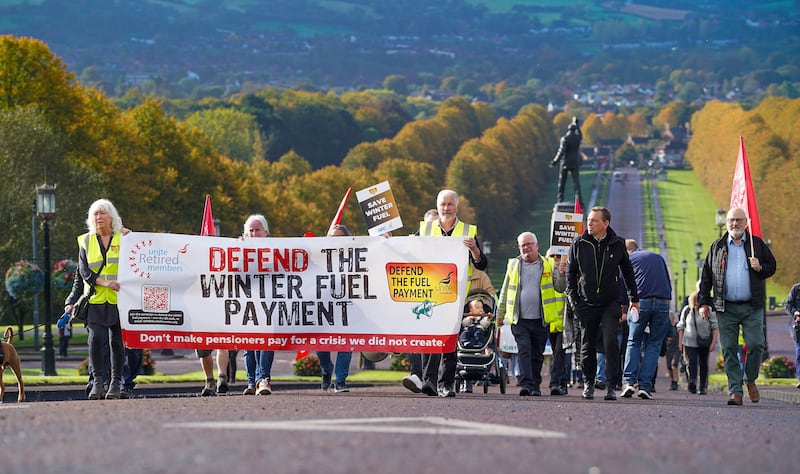 The National Pensioners Convention in Northern Ireland hold a protest at Stormont over the government’s new policy  on the Winter Fuel Allowance for pensioners. PICTURE: JORDAN TREANOR