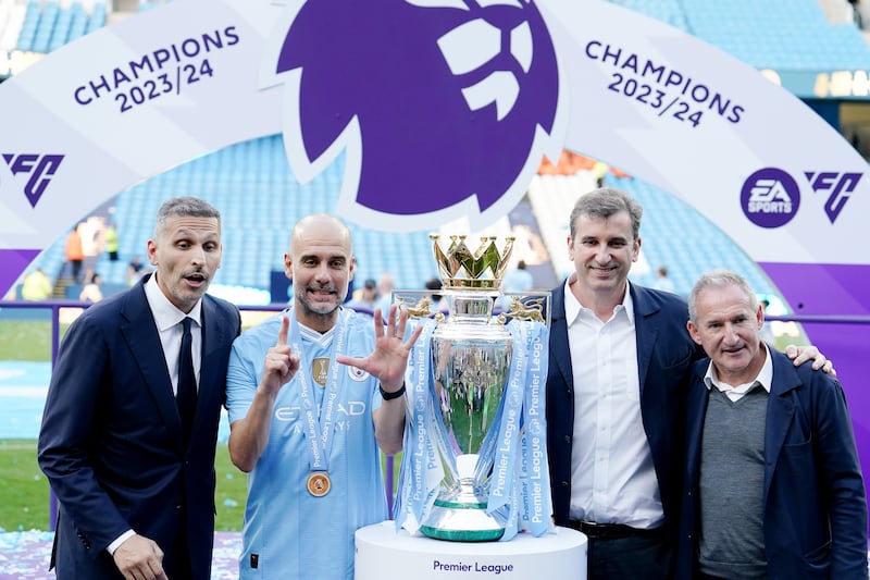 Pep Guardiola, second left, and Txiki Begiristain, right, have a close relationship