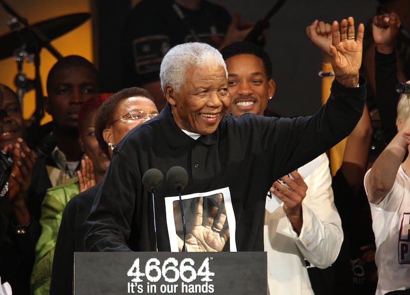 Nelson Mandela at the concert honouring his 90th birthday in Hyde Park