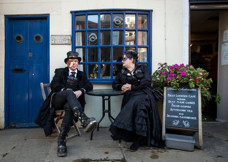 People attend the Whitby Goth Weekend in Whitby