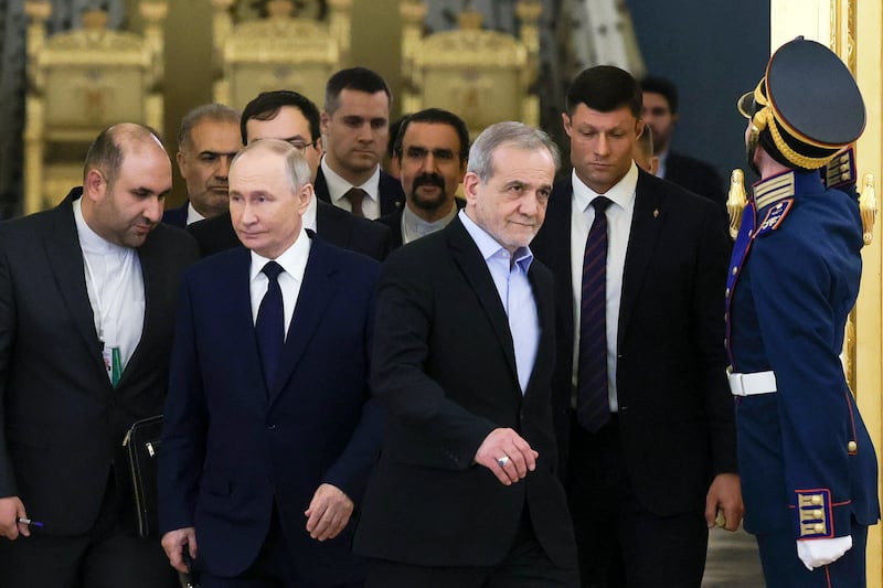 Both nations face punishing Western sanctions (Kremlin Pool Photo via AP)