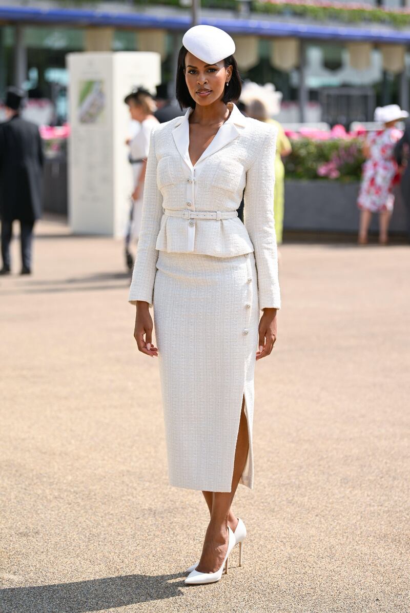 Sabrina Dhowre Elba in a custom bouclé skirt suit by Self-Portrait, 2023