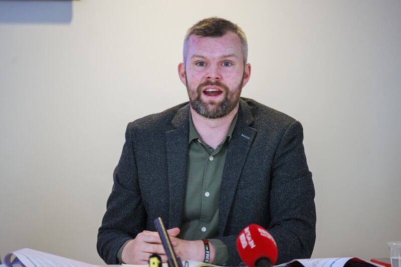 Gerry Carroll at his party’s manifesto launch in Belfast .