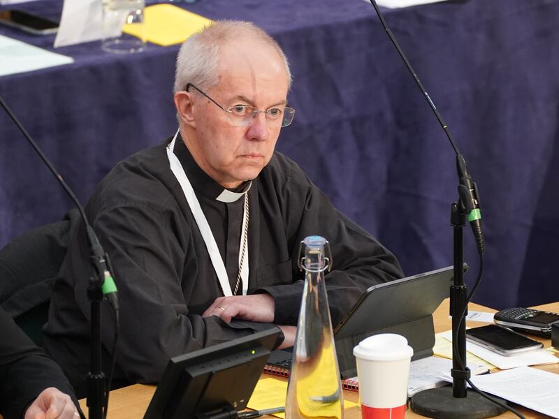 Then-archbishop of Canterbury, Justin Welby, during the February 2023 Synod