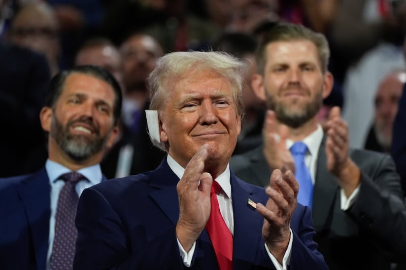 US presidential candidate Donald Trump at the Republican National Convention days after surviving an assassination attempt (Paul Sancya/AP)