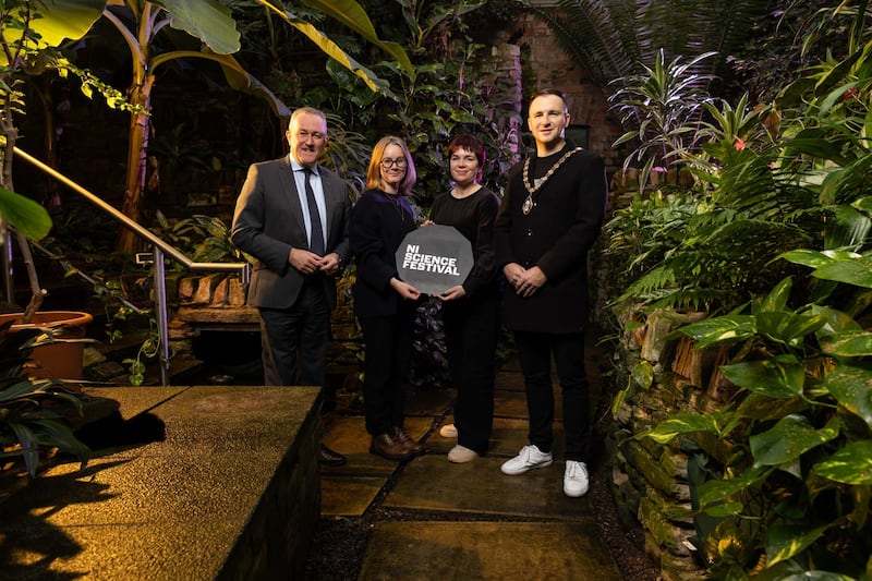 Pictured launching the 2025 edition of NI Science Festival are (from left) Economy Minister Conor Murphy MLA, festival board member Cailín Lynn, festival director Sarah Jones, and Deputy Lord Mayor of Belfast Councillor Andrew McCormick (Photo: Richard Trainor)