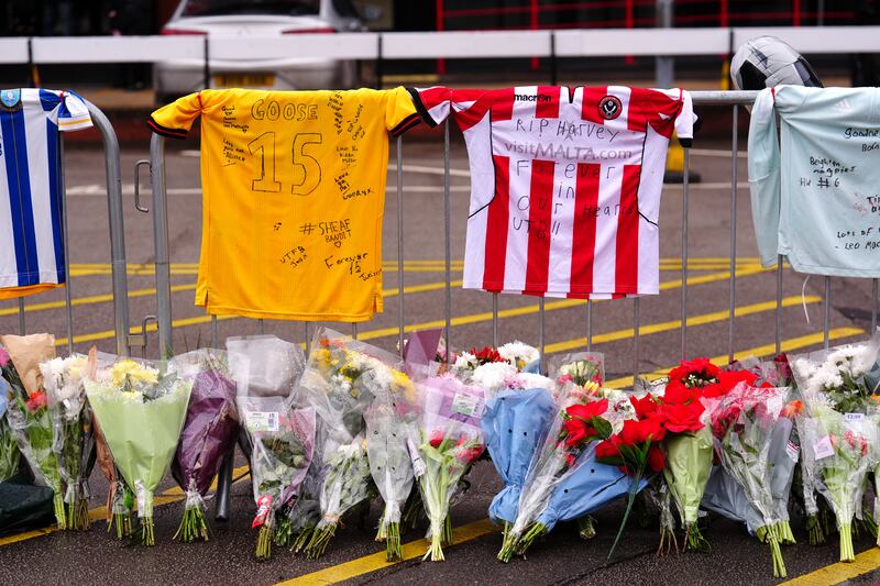 Tributes to Harvey Willgoose have been left outside Sheffield United’s stadium, where people will march to commemorate him on Saturday afternoon