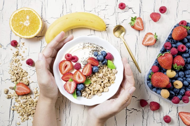 Granola with berries and yoghurt makes an ideal breakfast to get the day off to a healthy start. 