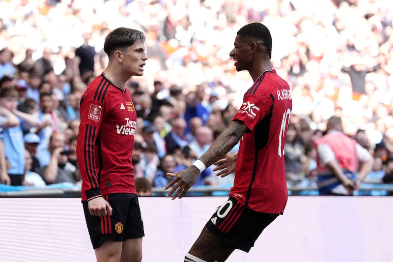 Alejandro Garnacho (left) and Marcus Rashford (right) were left out of Manchester United’s squad for the Manchester derby but are pushing for a place against Tottenham in the Carabao Cup .