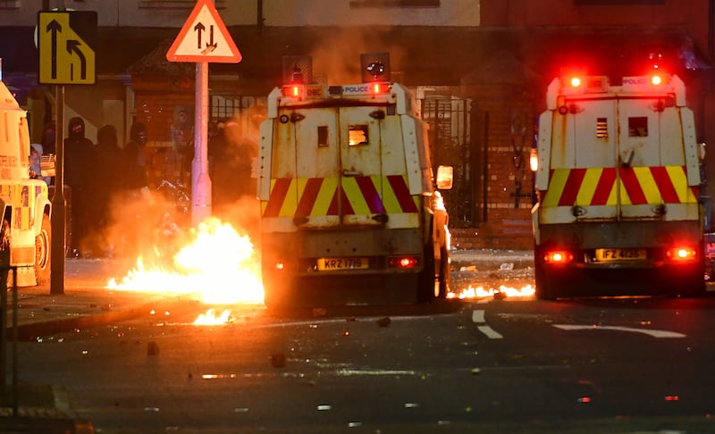 Alan Lewis - PhotopressBelfast.co.uk           17-7-2024
Police come under petrol bomb attack from rioters at Broadway in south Belfast on the second consecutive night of violent attacks on the police in the area.
Masked loyalist men and youths emerged sporadically from behind an onlooking crowd to throw rocks, missiles and petrol bombs at police vehicles.
Loyalists say they are angry at police for failing, they say, to respond to recent nationalist attacks on cars and people living on the protestant side of the Belfast interface.