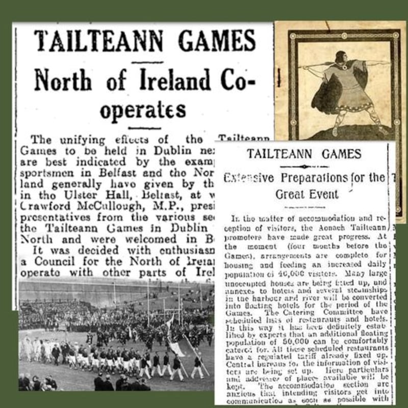 Newspaper clippings about the Tailteann Games, described as the Irish Olympics,