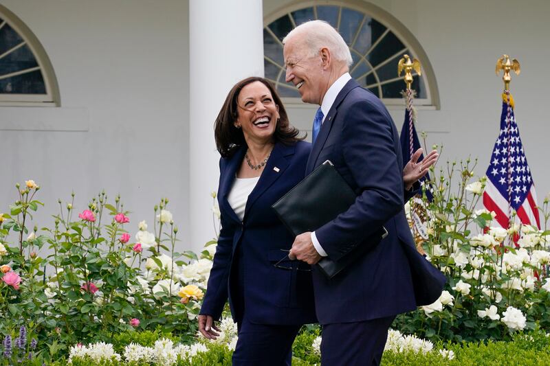 President Joe Biden, right, walks with Vice President Kamala Harris (Evan Vucci/AP)