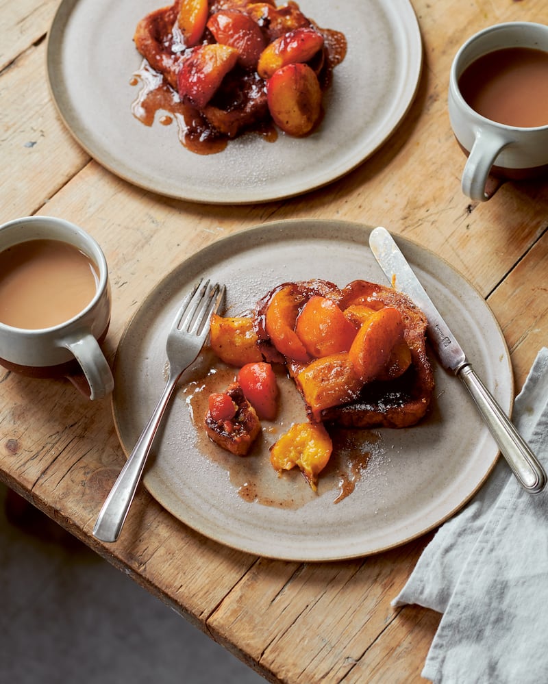 Paul Ainsworth's French toast with vanilla-glazed peaches (Issy Crocker/PA)