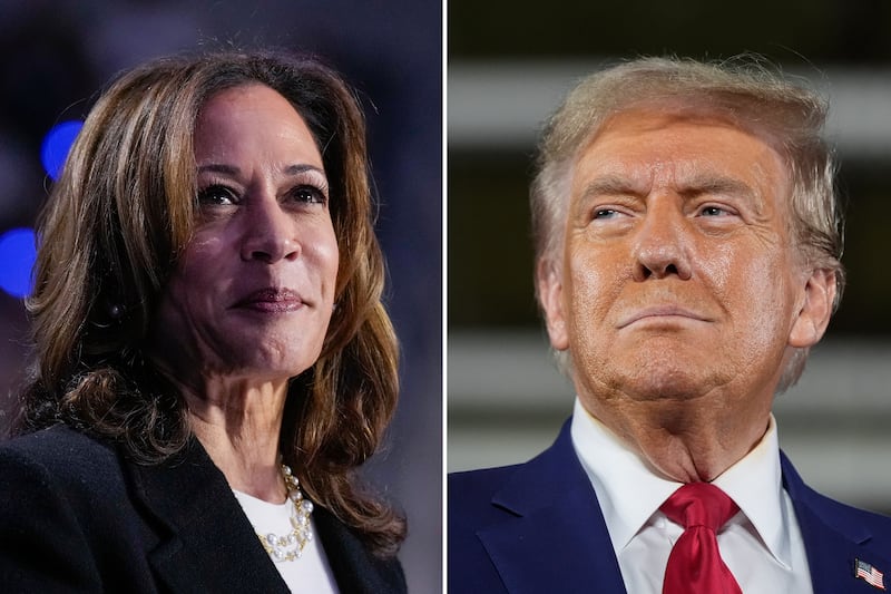 Democratic presidential nominee Vice President Kamala Harris, left, and Republican presidential nominee former president Donald Trump (AP)