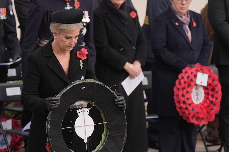 The Duchess of Edinburgh lays a wreath during the service at the National Memorial Arboretum