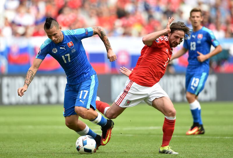 Allen, right, was named in the UEFA team of the tournament for his performances at Euro 2016