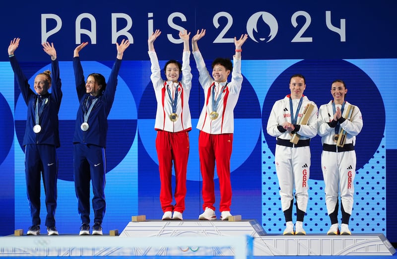 The medallists at the Aquatics Centre in Paris