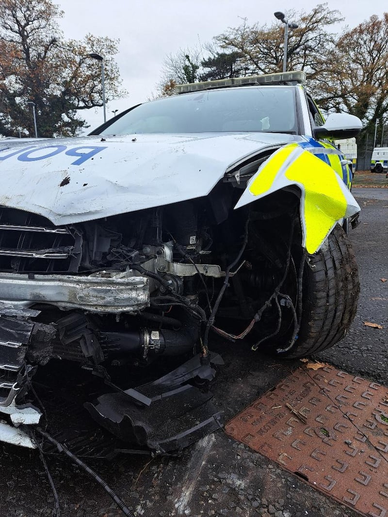 Police vehicle damaged following ramming