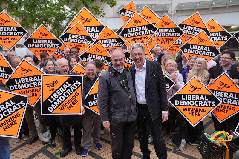 Liberal Democrat leader Sir Ed Davey and MP Paul Kohler during the general election