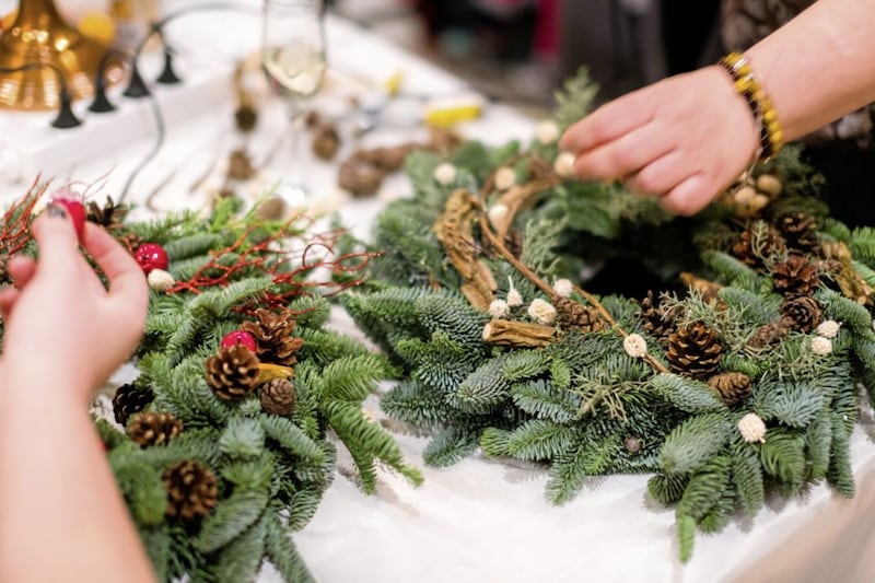 Re-use your decorations instead of buying new every year and bring the outdoors in with freshly cut greenery, in this case to make a Christmas wreath 