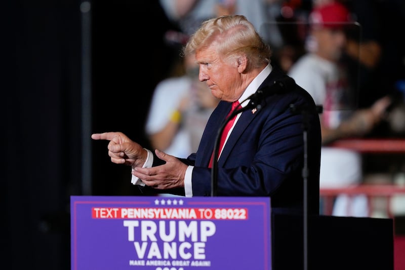 Republican presidential candidate Donald Trump speaking during a campaign rally in Pennsylvania (Matt Rourke/AP)