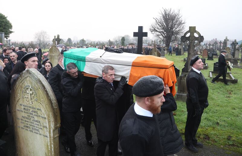 Family and Friends carry the coffin during the funeral of  Kevin Hannaway from his Home to Milltown cemetery on Saturday.
PICTURE COLM LENAGHAN