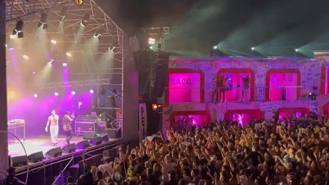 Footage posted to Kneecap's social media pages show Glastonbury crowds enjoying the group's late-night gig.