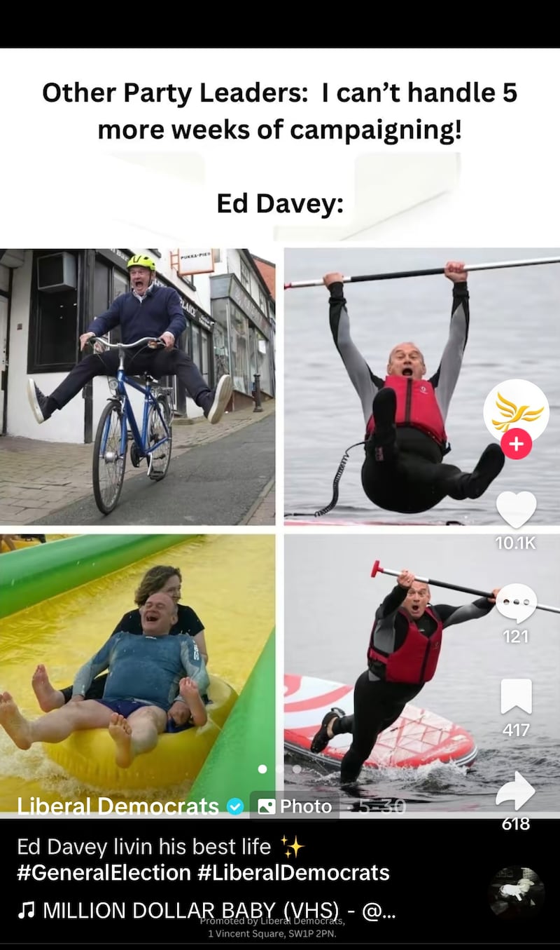 The Liberal Democrats have shared images of Sir Ed Davey along the campaign trail on their TikTok account