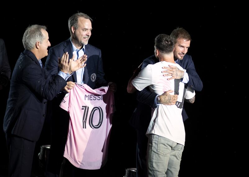 David Beckham at last July’s unveiling of Lionel Messi at Inter Miami