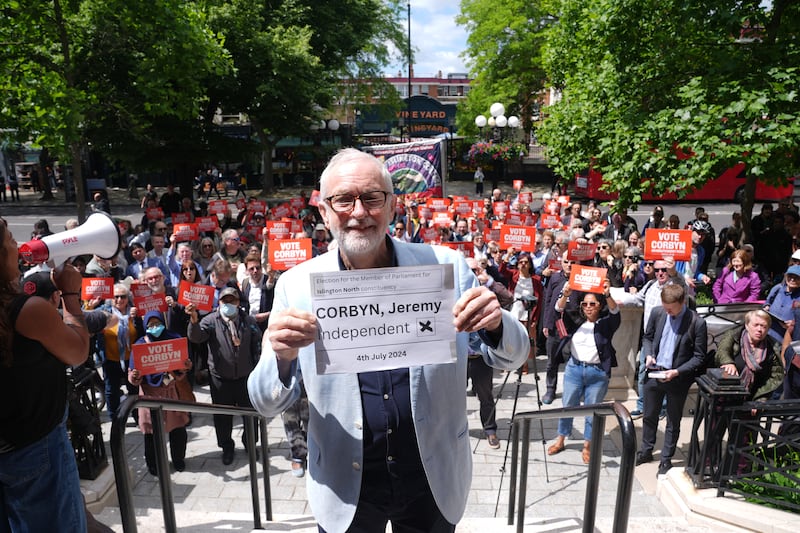 Former Labour Party leader Jeremy Corbyn outside Islington Town Hall, north London, after handing in his nomination papers for the General Election on July 4