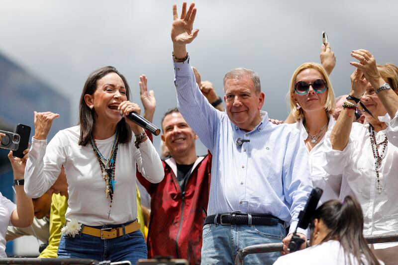 Opposition leader Maria Corina Machado, left, and opposition presidential candidate Edmundo Gonzalez (Cristian Hernandez/AP)