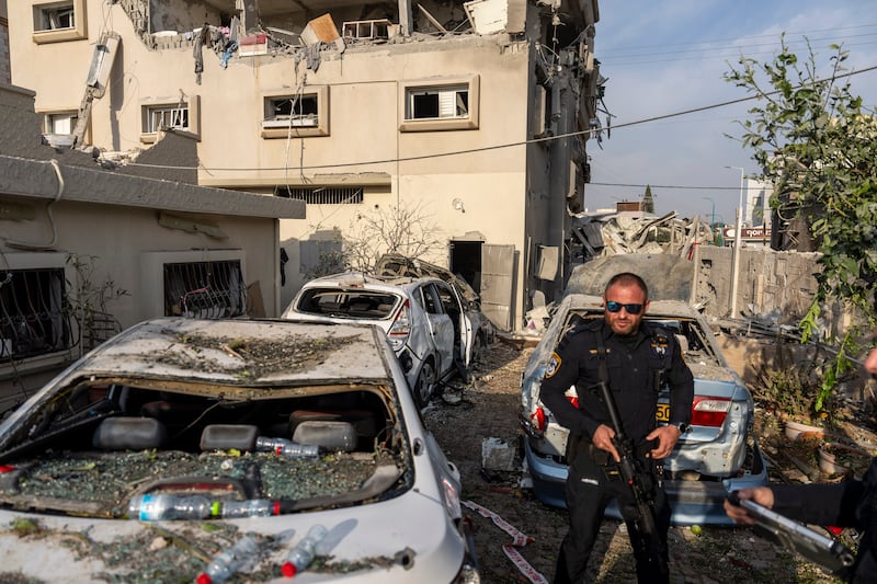 Projectiles fired from Lebanon hit a home in Tira (Ariel Schalit/AP)