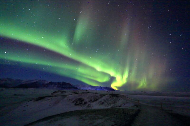 Northern Lights from Jokulsarlon Glacier Lagoon, Southern Iceland