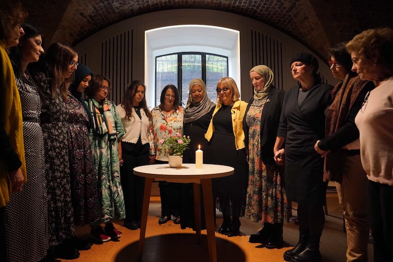 A group of Muslim and Jewish women during an event in London to remember those who have died or are displaced and missing since the October 7 attacks