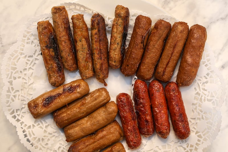 Meat free Simon Doyle indulges in a test test of meat free sausages. PICTURE: MAL MCCANN