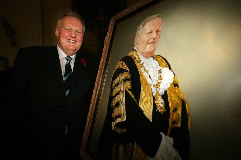 Wallace Browne, former Lord Mayor of Belfast, at the unveiling of his portrait at the City Hall.
PICTURE BCC