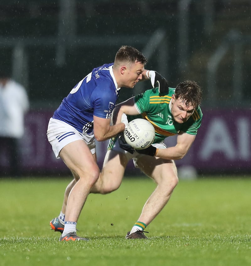 Ethan Doherty takes on Conor McCarthy during Glen's win over Scotstown. Picture: Margaret McLaughlin