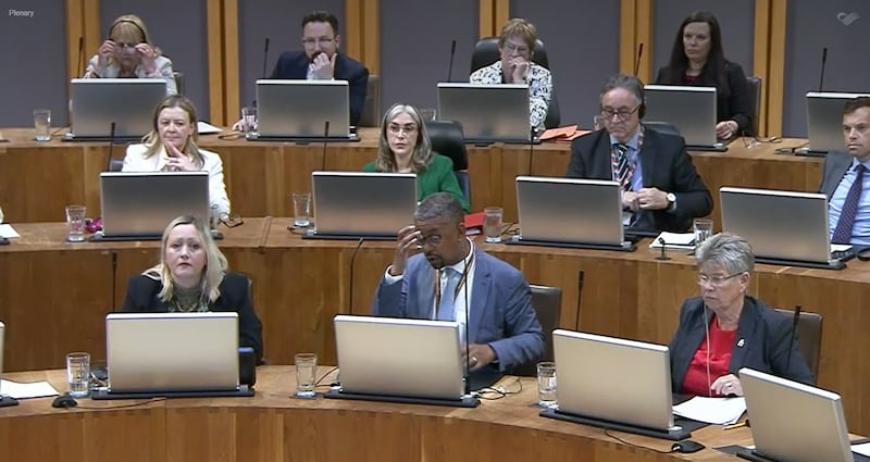 Screengrab taken from Senedd TV of First Minister of Wales Vaughan Gething (centre) after losing the vote of no confidence in him at the Senedd