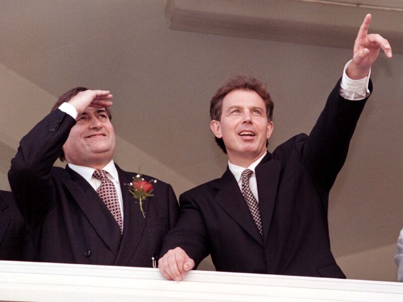 Labour leader Tony Blair with deputy leader John Prescott at Brighton races in 1995