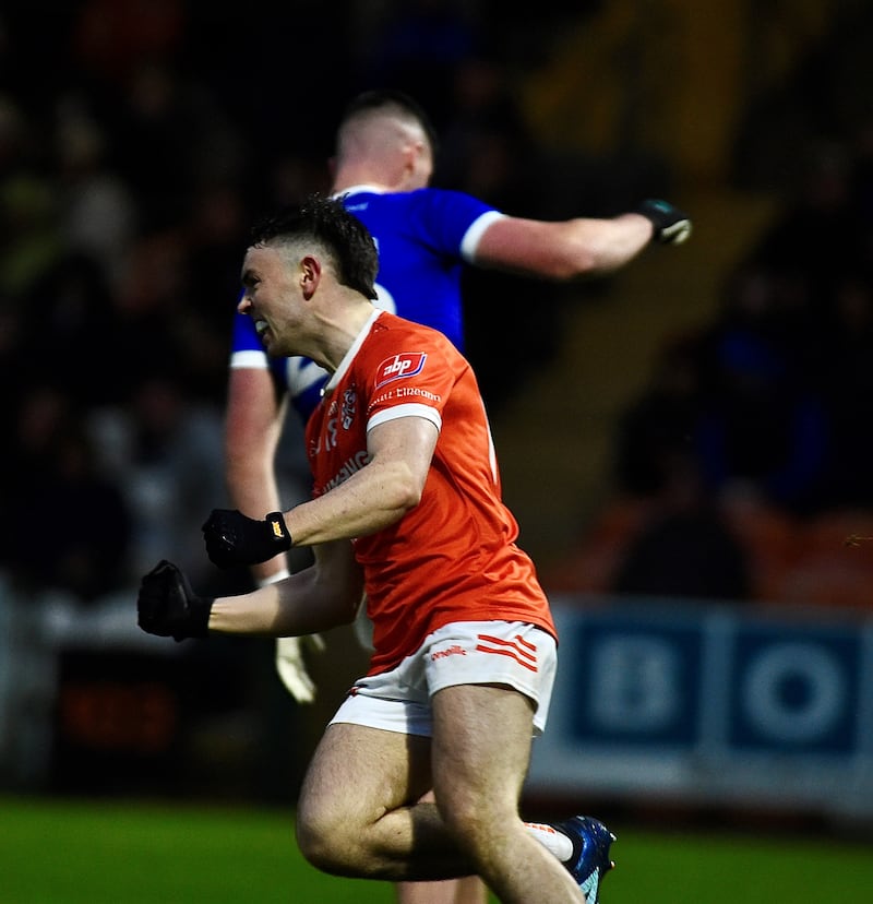 Emmet Magee celebrates his early goal for Clann Eireann. Picture: John Merry