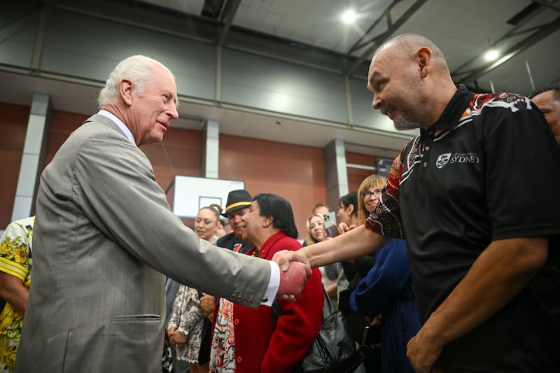 The King meeting members of the Indigenous community during a visit to the National Centre of Indigenous Excellence in Sydney