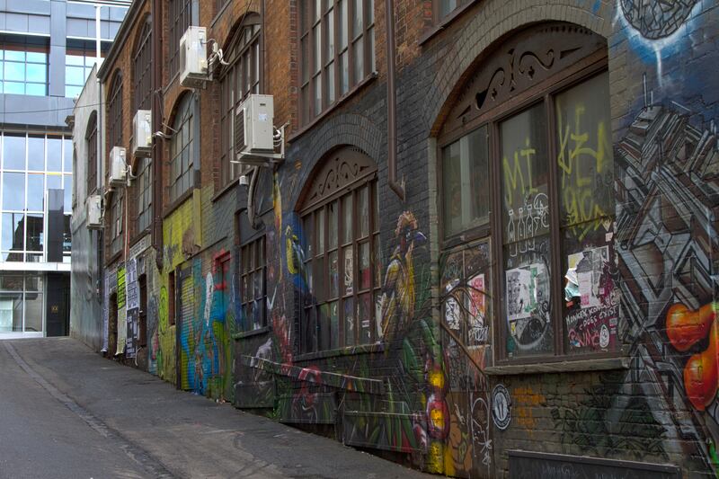 AC/DC Lane can be found off Flinders Lane in Melbourne, Australia. The walls and windows of the lane are adorned with graffiti and are a major tourist attraction